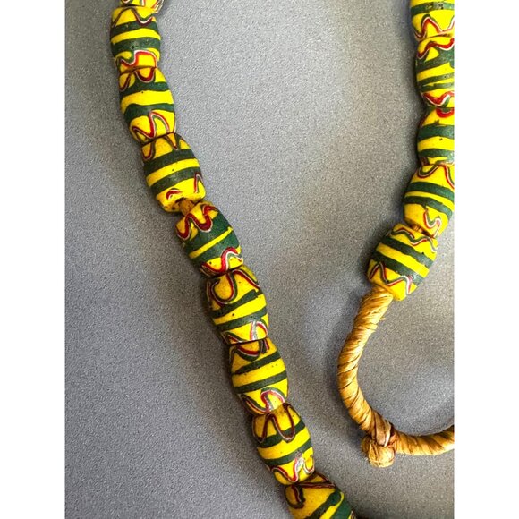 Antique Venetian African Trade Bead Necklace Yellow Green Red Millefiori Glass 2 - Picture 5 of 10